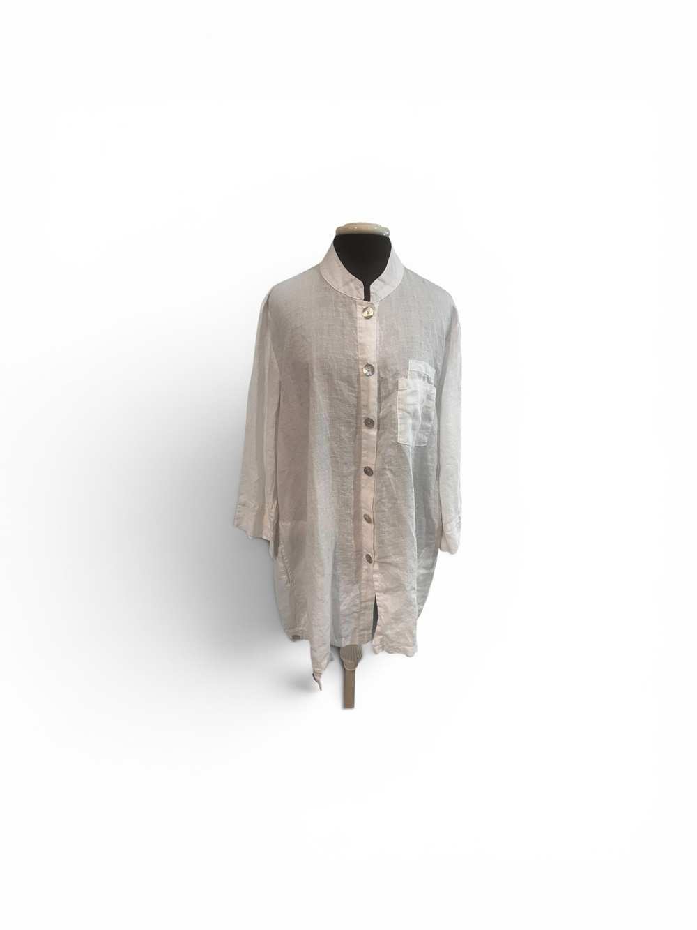 Bella Blue White Linen Tunic Pockets Medium Oversized Lagenlook Artsy
